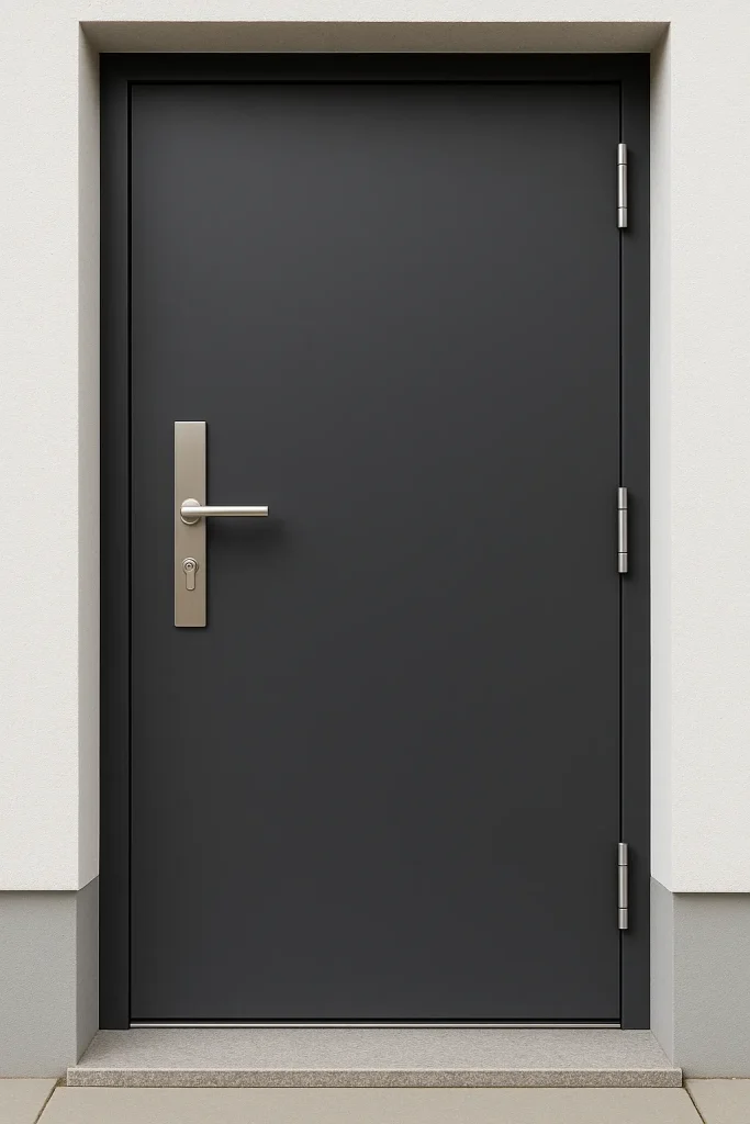 Eine moderne Aluminium-Haustür in Anthrazit mit Fokus auf die Sicherheitsverriegelung